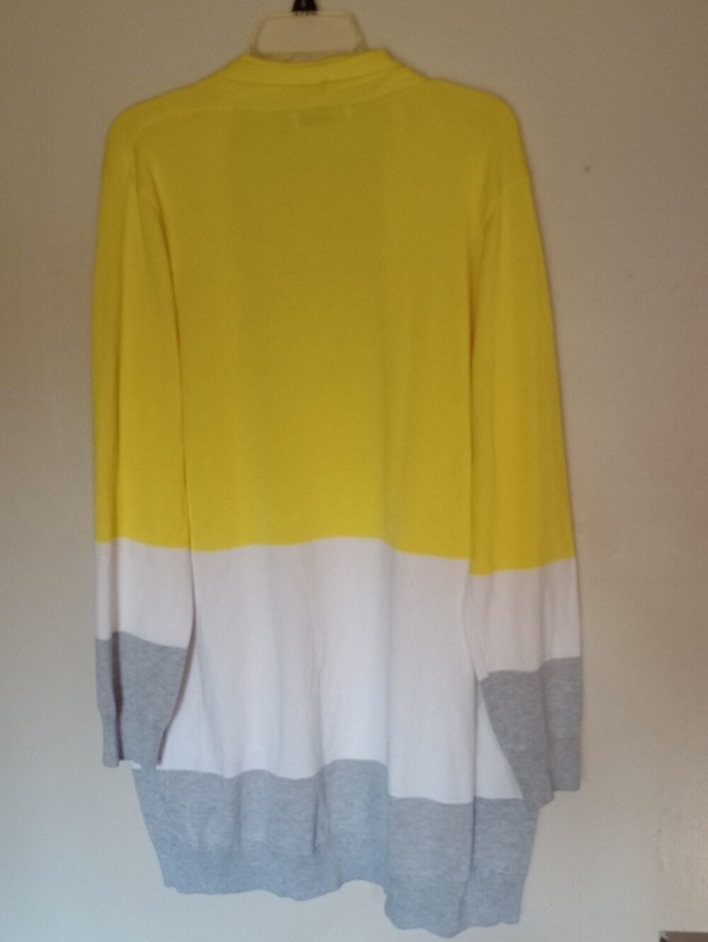 Grace Karin Yellow White Gray Colorblock Open-Front Cardigan Sweater Logenlook - Picture 4 of 6